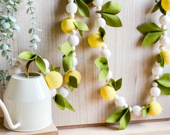 Lemon Garland (Felt Ball Garland): Summer Home Decor by Fern+Love | Lemon Baby Shower Decor | Bridal Shower Decoration