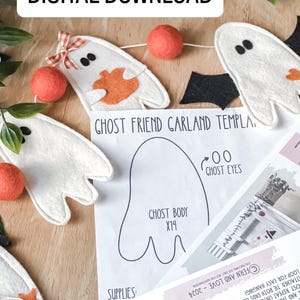 PDF Printable * | Download: Ghost Friend Garland- Halloween Craft! | DIY Pattern | Halloween Decor | Home Decor