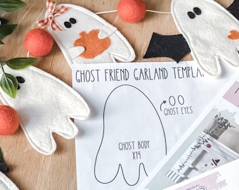 PDF stampabile * / Scarica: Ghirlanda di amici fantasma - Lavoretto di Halloween! / Modello fai da te / Decorazioni di Halloween / Decorazioni per la casa