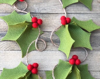 6 Ft Christmas Felt Holly Garland: Made By Fern+Love | Christmas Decor | Christmas Felt Photo Prop or Mantle Decoration | Felt Garland