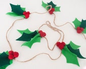 8 pieds feutre Holly Garland : décor de Noël | Noël en feutre Photo Prop ou manteau décoration | Guirlande en feutrine