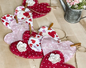 Fabric Heart Valentines Garland (Love Notes) | Felt Flower Garland | Valentines Decor | Mantle Decoration