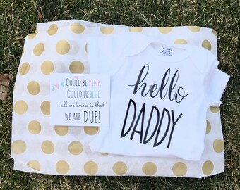 Father's Day Hello Daddy Gift for Husband Pregnancy Announcement Gift Box Onesie® Onesie Pregnancy Reveal - Photography Announcing Pregnancy