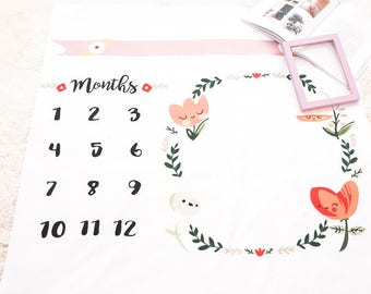 Girls Milestone blanket / Month Photography Prop / Counting Months / Animals milestone / floral / milestone / flower / girl blanket