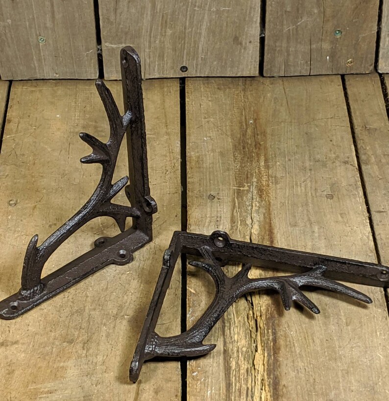 Large Cast Iron Antler Shelf Bracket Pair Etsy