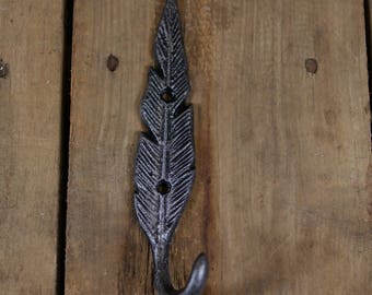Cast Iron Black and Silver Feather Coat Hook