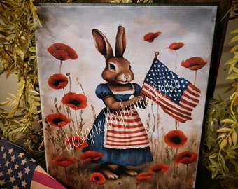 Patriotic BETSY Bunny 8x10 Canvas Print