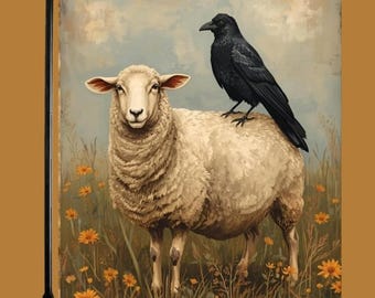 Primitive Sheep & Crow 12.5"x17.25" Garden Flag