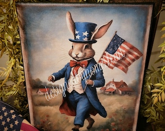 Patriotic QUINCY Rabbit 8x10 Canvas Print