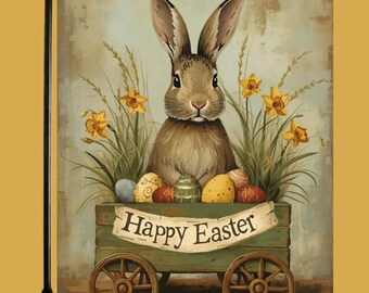 Happy Easter Bunny Cart 12.5"x17.25" Garden Flag
