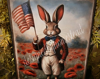 Patriotic JEFFERSON Rabbit 8x10 Canvas Print