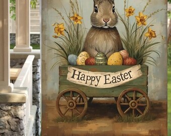 Happy Easter Bunny Cart 28"x40" Yard Flag
