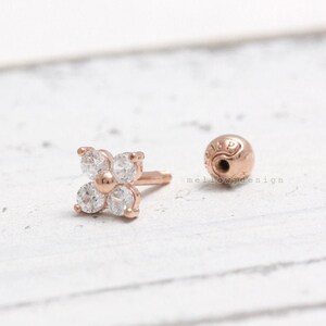 CZ, Moissanite, Lab Grown, Natural Diamond Four Leaves Clover Flower 14K 18K Solid Gold Cartilage, Conch, Helix, Ear Lobe Piercing Earring