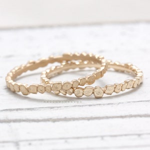 Dainty Textured Tiny Nuggets Full Eternity Band 14K 18K Solid Gold Stacking Thin Band Ring
