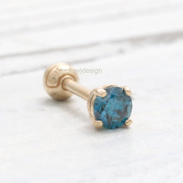 0.25ct Genuine Blue Diamond 4 Prongs Setting Solis Gold Cartilage, Conch, Helix, Lobe Piercing Earring-16g, 18g/ 1pcs