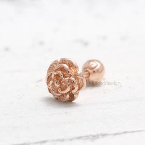Dainty Natural Rose Flower Solid Gold Cartilage, Conch, Helix, Lobe Piercing Earring-16g, 18g/ 1pcs