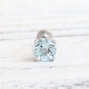 4mm or 5.5mm Genuine Aquamarine 4 Prongs Setting 14K Solid Gold Cartilage Conch Helix Internally Threaded Labret Flat Back Piercing Earring