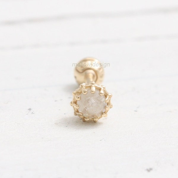 Dainty 0.1ct Natural Gray Diamond Tiara Prong Setting Solid Gold Cartilage, Conch, Helix, Lobe Piercing Earring-16g, 18g/ 1pcs
