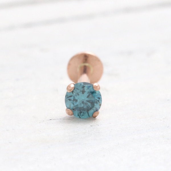 0,02ct, 0,03ct, 0,07ct, 0,1ct oder 0,25ct Blue Diamond Prongs, die 14K Solid Gold Knorpel Conch Helix Labret Ohrring mit Innengewinde haben