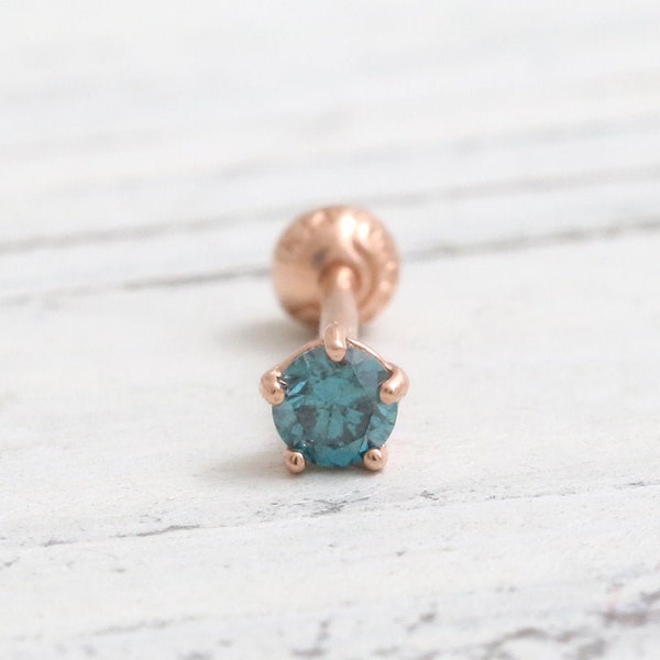 0.1ct Genuine Blue Diamond 5 Prongs Setting Solis Gold Cartilage, Conch, Helix, Lobe Piercing Earring-16g, 18g/ 1pcs