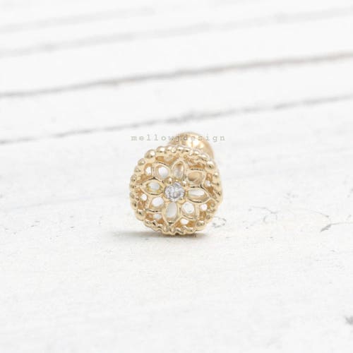 0.01ct Genuine Diamond Accent Filigree Circle Flower Gold Cartilage, Conch, Helix, Lobe Piercing Earring-16g, shops 18g/ 1pcs