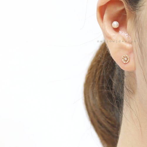 0.01ct Genuine Diamond Accent Filigree Circle Flower Gold Cartilage, Conch, Helix, Lobe Piercing Earring-16g, shops 18g/ 1pcs