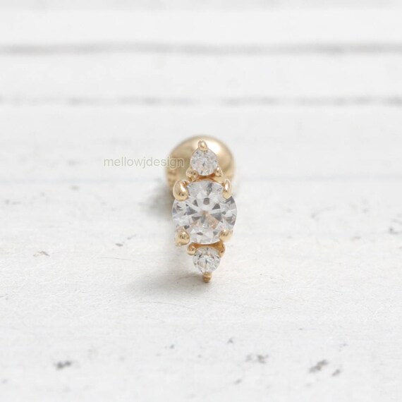 CZ Cubic Zirconia Tiny Flower Solid Gold Cartilage Internally Threaded Labret Flat Back Piercing Earring-16g 18g 1pcs Helix Conch