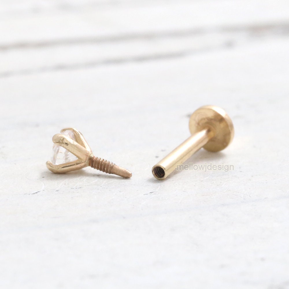 0.07ct Genuine Diamond Prong Setting 14K Solid Gold Cartilage - Etsy