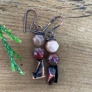 Handmade Rustic Peach Moonstone Antiqued Copper Earrings