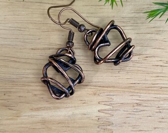 Rustic Handmade Antiqued Copper Heart Earrings