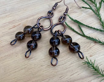Handmade Antiqued Copper Smokey Quartz Earrings
