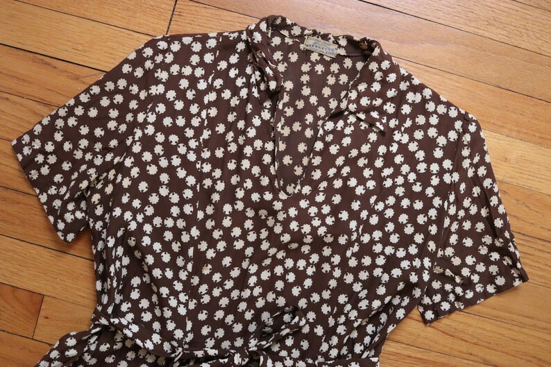 Brown Floral 1940 Vintage Day Dress