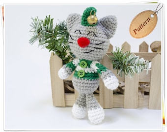 Gehaakte kerstkattenelf PDF-patroon/Amigurumi kattenelf/gehaakt kerstspeelgoedpatroon/gehaakte kerstversiering/gehaakte Kitty Elf