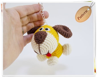 Patrón de llavero de cachorro a crochet: Llavero de perro amigurumi (Patrón PDF)