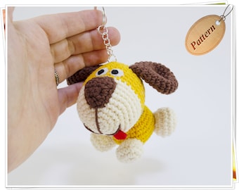 Gehaakte puppy hond sleutelhanger PDF patroon/Amigurumi schattige puppy sleutelhanger/gehaakte mini puppy speelgoed patroon/gehaakte hond sleutelhanger/DIY hond minnaar cadeau