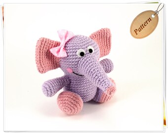 Modèle d'éléphanteau au crochet, éléphant violet amigurumi (PDF), poupée éléphant à faire soi-même, tutoriel éléphant au crochet