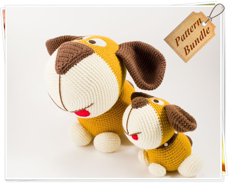 Crochet Pattern Bundle: Amigurumi Puppy Pattern, Crochet Big Dog PDF, Cute Puppy Dog Pattern, Crochet Dog Pattern Pack image 1