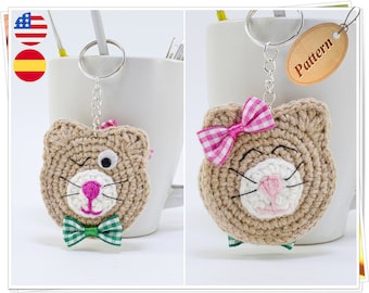 Crochet Cat Two Sided Keychain PDF Pattern/Amigurumi Cat Keyring/Crochet Kitten Keychain/Cat Keychain Crochet Pattern/Crochet Cat Lover Gift