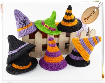 Gehaakte heksenhoed tutorial, gehaakte Halloween hoed, gehaakte Halloween decor, gehaakte mini Halloween hoed PDF, gehaakte heksenhoed patroon