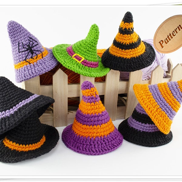 Crochet Witch Hat Tutorial, Crochet Halloween Hat, Crochet Halloween Decor, Crochet Mini Halloween Hat PDF, Crochet Witch Hat Pattern