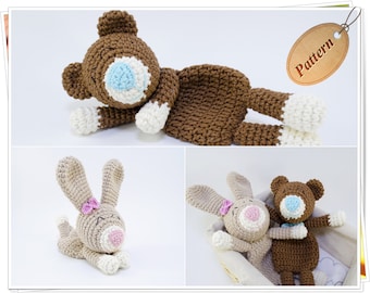 Crochet Bear and Bunny Lovey Pattern: Teddy Snuggler, Security Blanket (PDF Pattern)