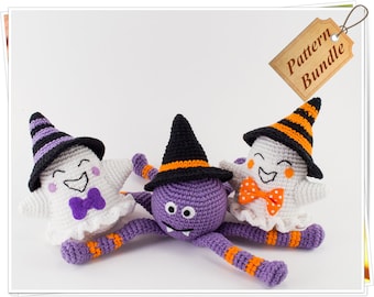 Paquete de patrones de crochet: Patrón de crochet de fantasma de Halloween, PDF de fantasma de Amigurumi, Patrón de crochet de araña Amigurumi de Halloween, Patrón de PDF de araña