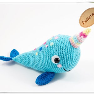 Amigurumi Blue Narwhal Pattern, Crochet Blue Whale PDF, DIY Narwhal Tutorial