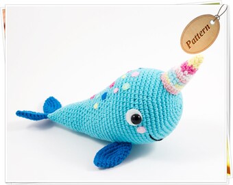 Modèle de narval bleu en amigurumi, baleine bleue au crochet (PDF), tutoriel narval à faire soi-même