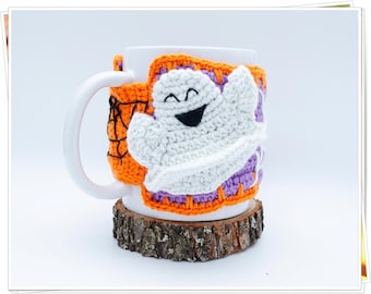 Patrón de funda para taza de Halloween a crochet/Patrón de funda para taza de Halloween con fantasma a crochet/Patrón PDF de crochet para Halloween/Funda para taza espeluznante a crochet