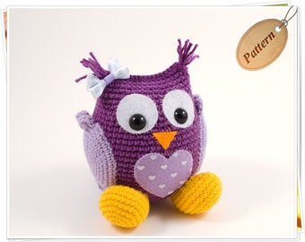 Modèle de hibou violet amigurumi, patron de hibou bébé au crochet (PDF), tutoriel pour un cadeau hibou fait main, poupée hibou à faire soi-même