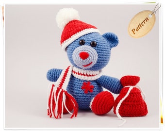 Ours en peluche au crochet, modèle d’ours Amigurumi, ours de Noël au crochet PDF, tutoriel ours en peluche, modèle de décoration de Noël