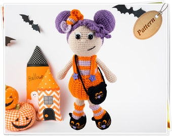 Crochet Halloween Doll Pattern, Amigurumi Doll Pattern, Crochet Halloween Pattern, Cute Halloween Doll Tutorial,  Crochet Doll Tutorial