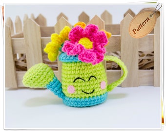 Mini Flores de Ganchillo en Regadera Patrón PDF/Amigurumi Mini Regadera/Flores de Ganchillo en Maceta/Jardín de Ganchillo/Amigurumi Flor de Primavera