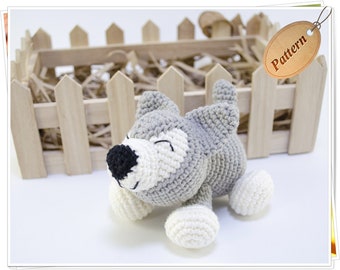 Gehaakte Husky Puppy, Amigurumi Husky Patroon, Gehaakte Husky PDF, Gehaakte Husky Hond Tutorial, Gehaakte Hond Patroon, PDF Grijze Puppy Patroon